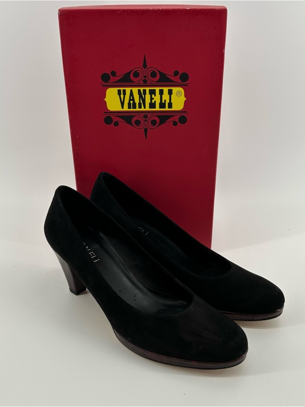 Vaneli Faris Black Suede Mid-Heel Classic Pumps